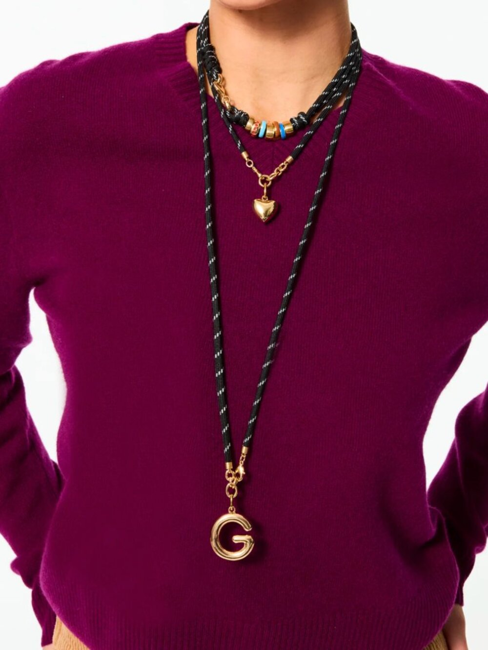 Roxanne Assoulin The Happy Cord Long Big Double Heart Necklace Black/Red/Cream - Picture 2 of 3